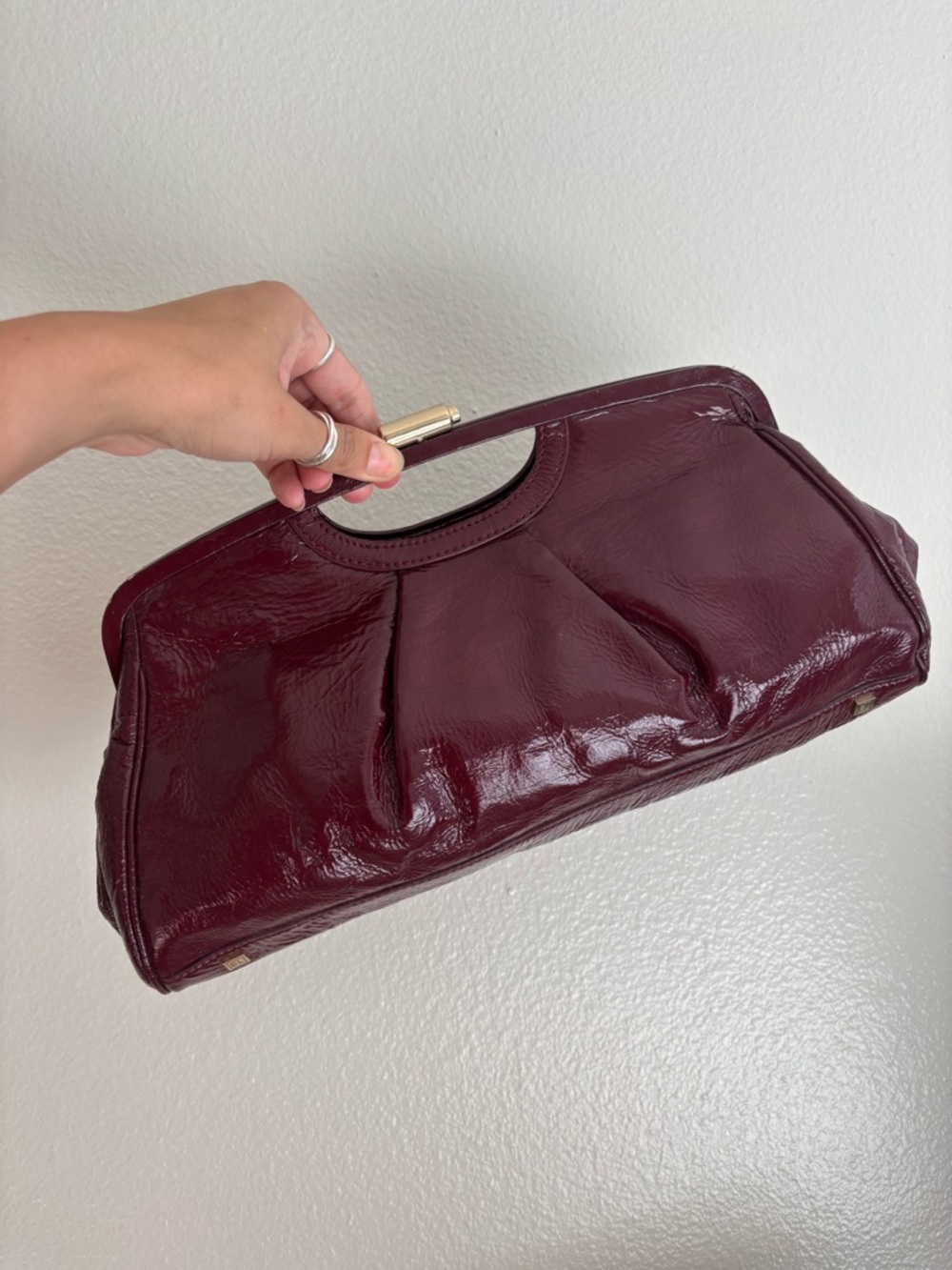 Elliott Lucca Deep Red Burgundy Clasp Large Evening Clutch